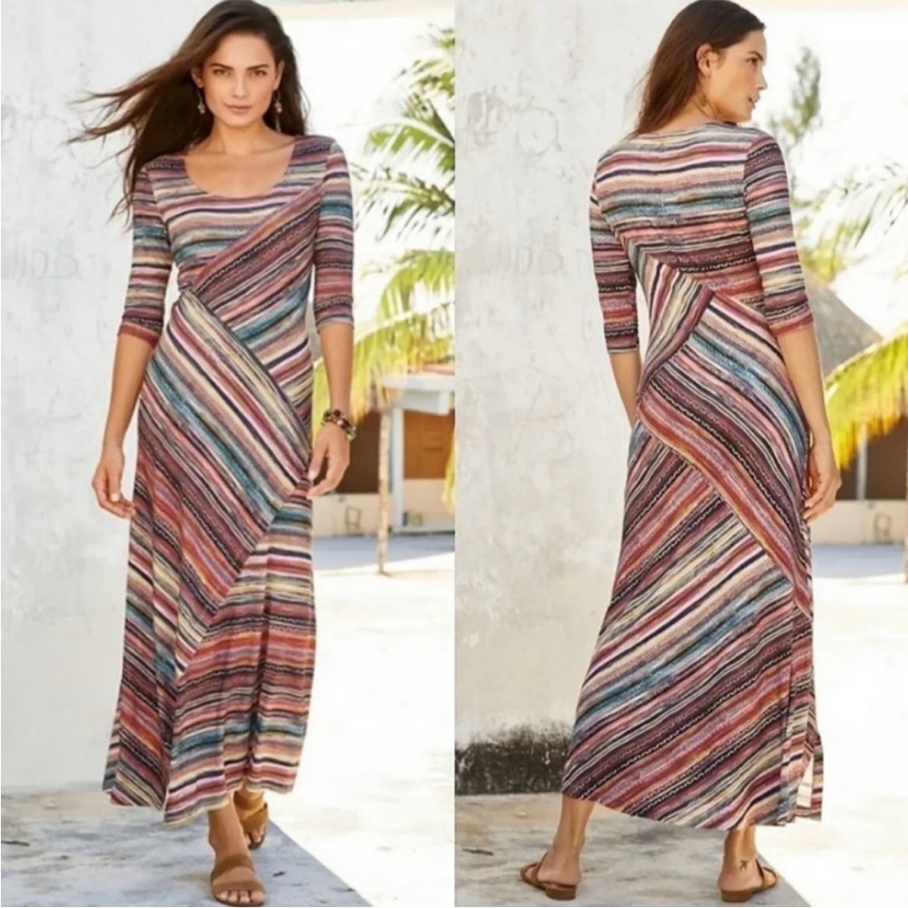 Peruvian Connection Monserrato Colorful Maxi Dress Stretch Jersey size M
